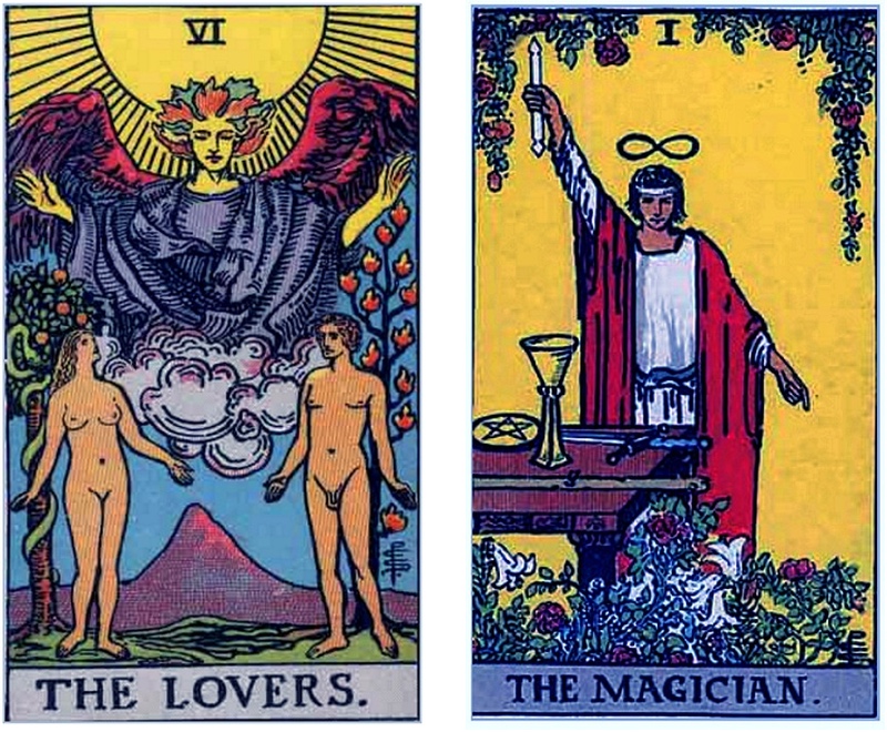 The Lovers and The Magician Tarot Cards