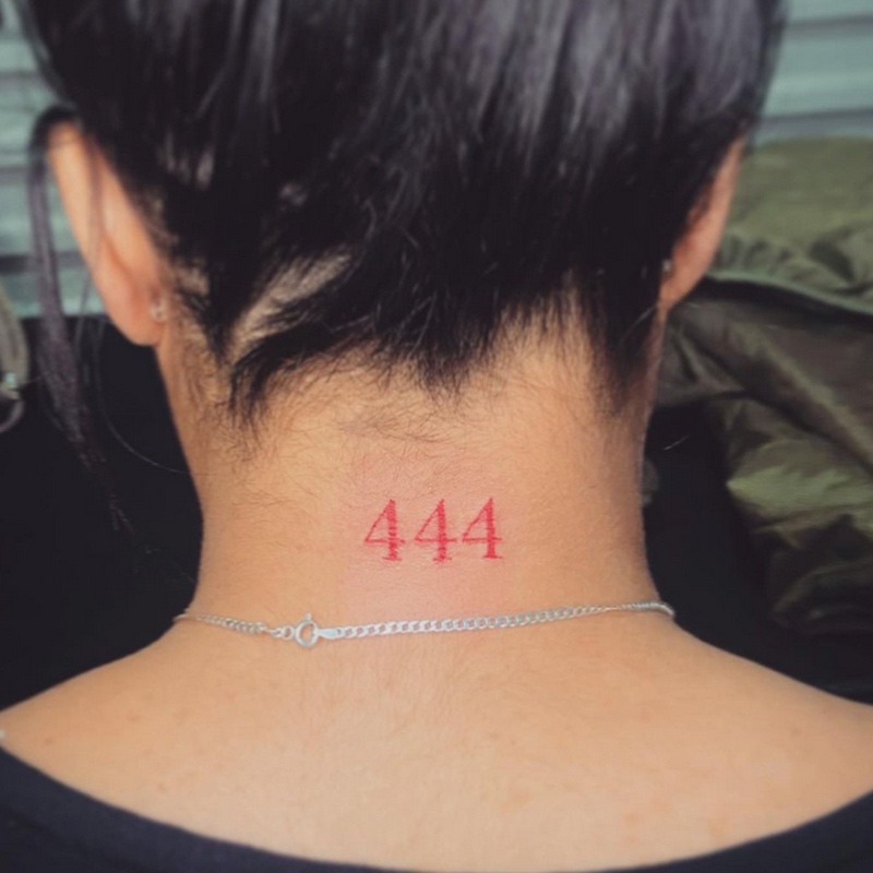 444 Tattoo on Neck