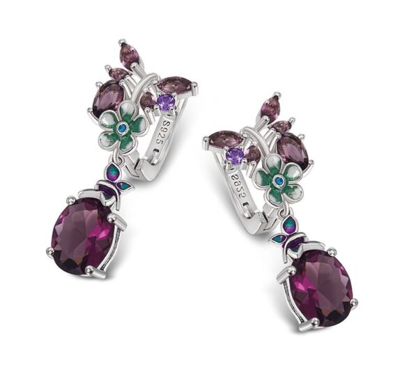 Flower Butterfly Enamel Sterling-Silver Purple Drop Earrings