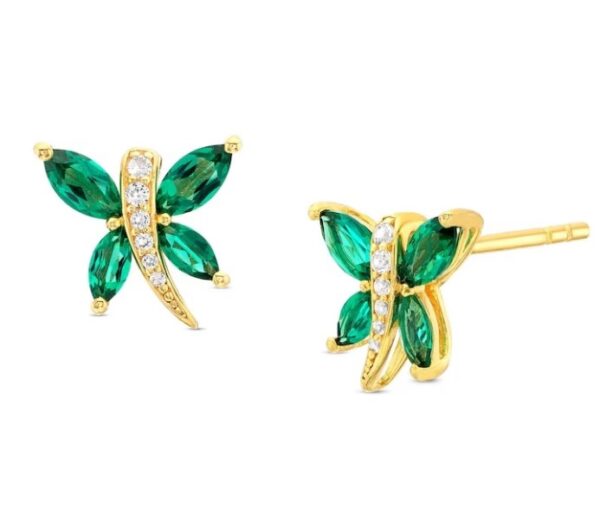 Emerald and Yellow Gold Butterfly Earrings