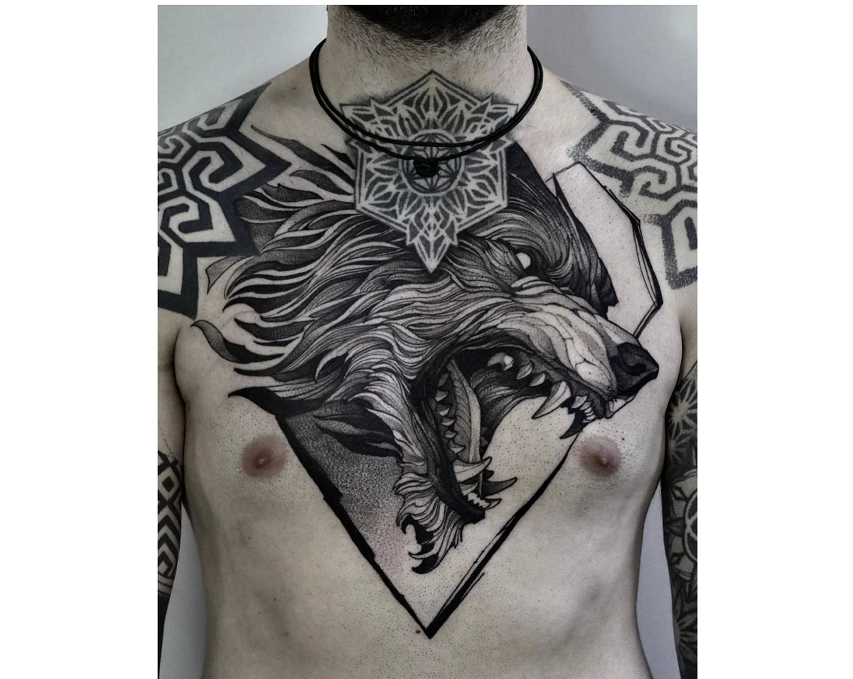 Wolf Tattoo on Chest