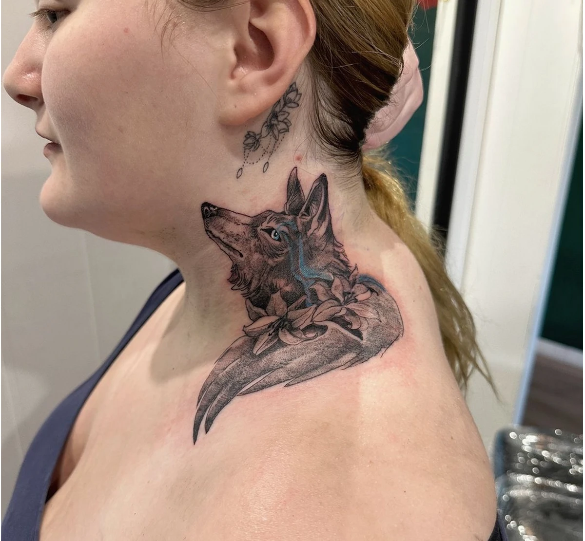 Wolf Tattoo on Neck