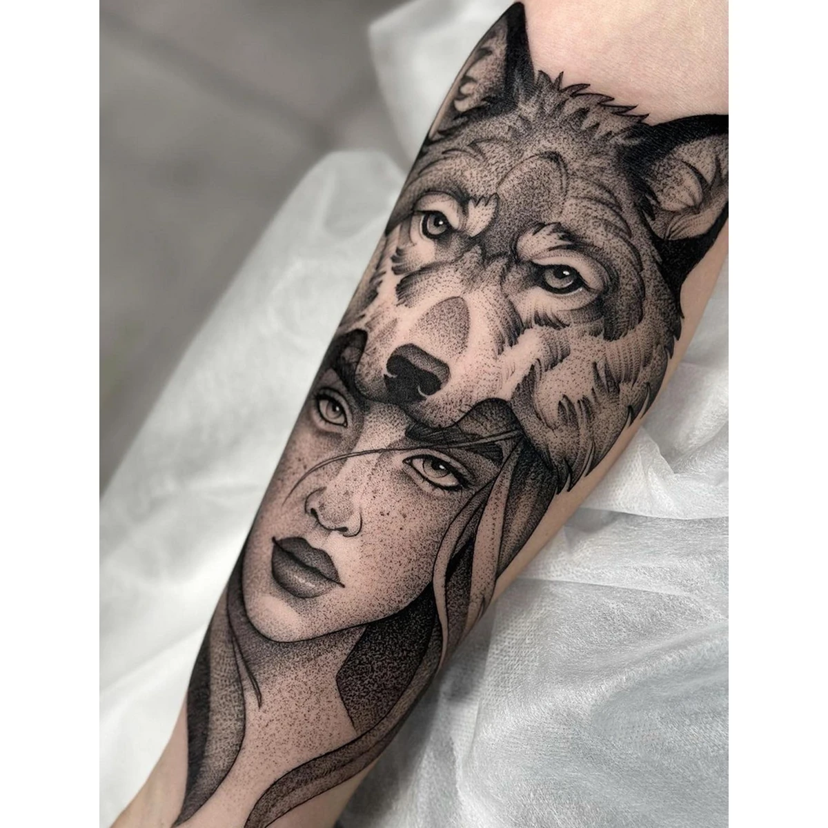 Wolf and Beautiful Woman Tattoo