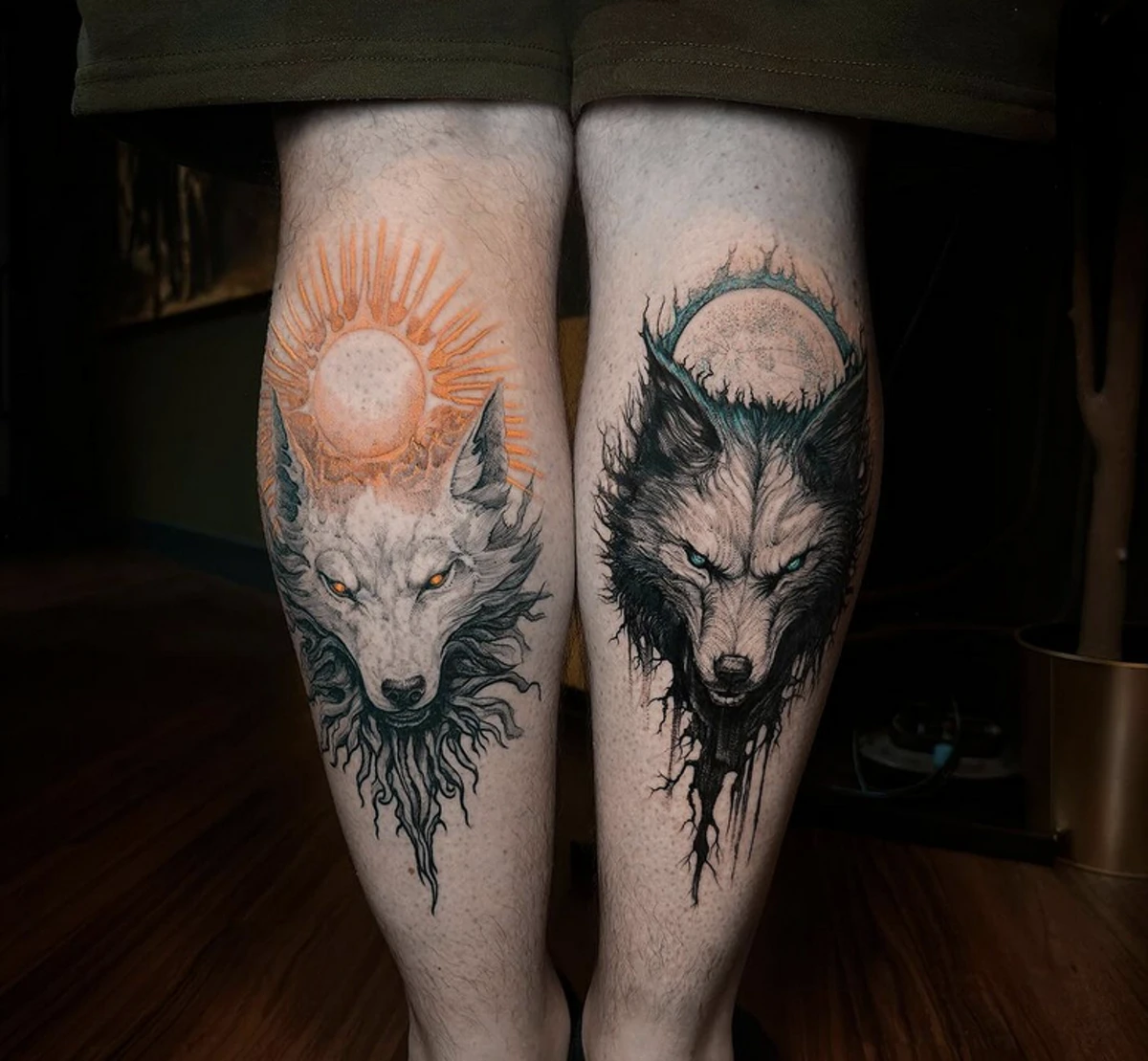 Wolf Tattoos on Legs