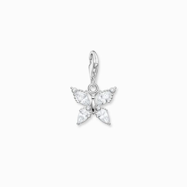 Sterling Silver Butterfly Charm Pendant With White Zirconia Stones