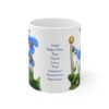 White Coffee Mug with Symbolic Meanings and Blue Poppy Flowers