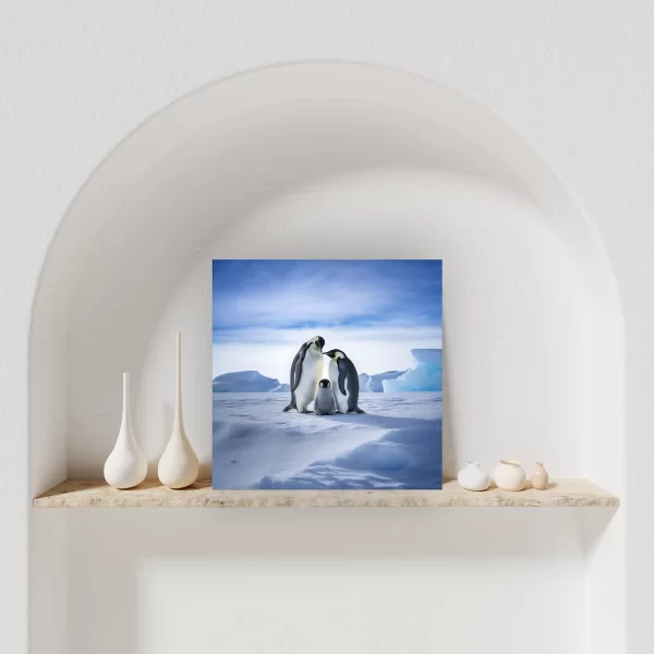 Mom and Dad Emperor Penguins with Chick Art Alcove Shelf