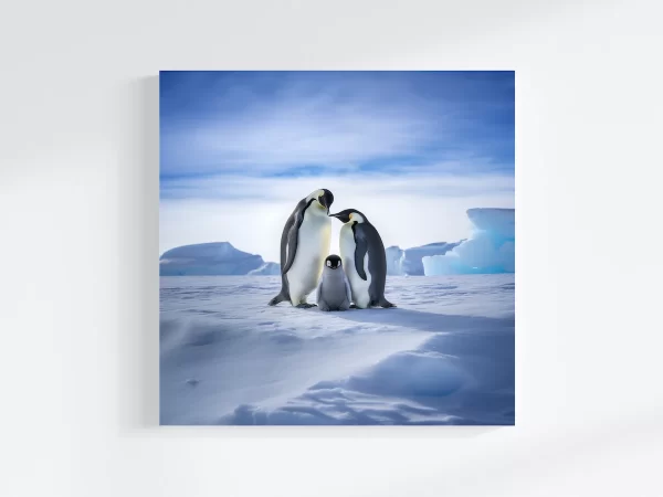 Emperor Penguins with Chick Art Print Blank Wall