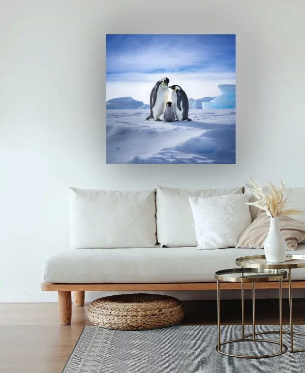 Emperor Penguins with Chick Art Canvas Minimalist Living Room