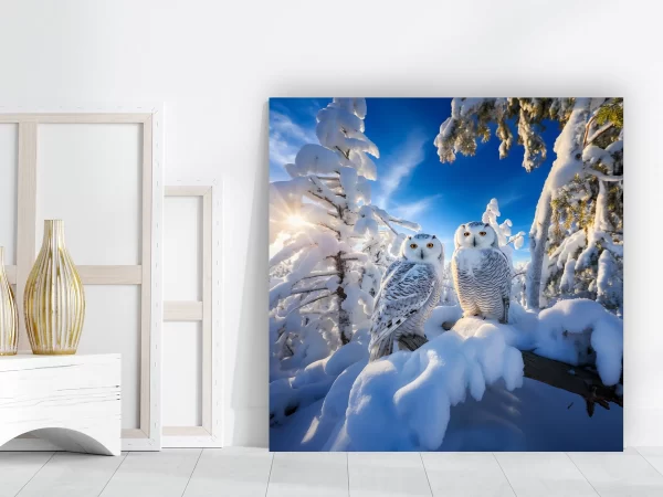 White Owl Art Canvas in a Room