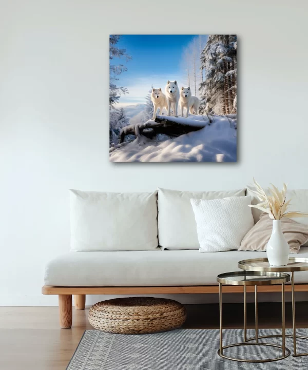 Three White Wolves Art Mockup Minimalist Living Room