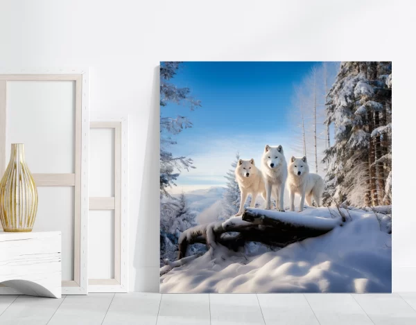 Three Arctic Wolves Art Canvas in a Room
