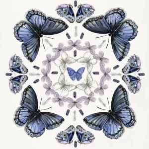 Blue, Lavender, and White Butterfly Mandala Art Print