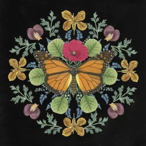 Monarch Butterfly Mandala with Red Poppy