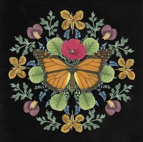 Monarch Butterfly Mandala with Red Poppy