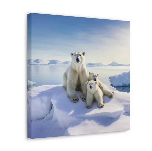 Mama Polar Bear with Two Cubs Art Print Side View