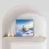 Mama Polar Bear with Two Cubs Art Print on Arched Shelf