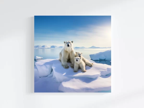 Mama Polar Bear with Two Cubs Art Print Blank Wall