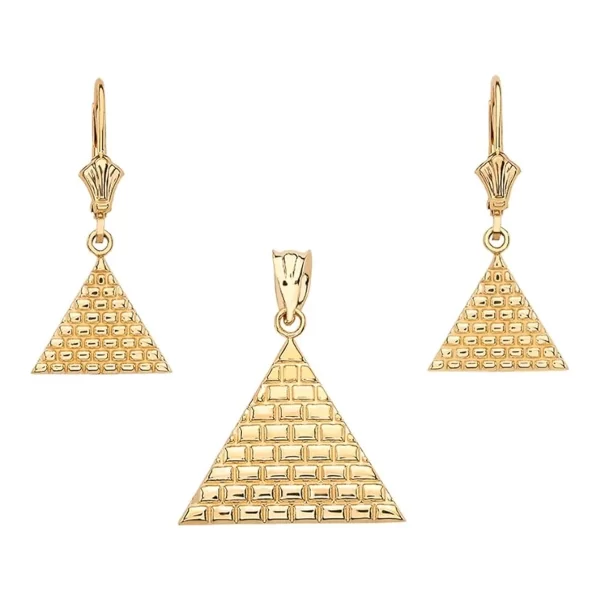 14k Gold Ancient Egyptian Pyramid Neckalce and Earrings