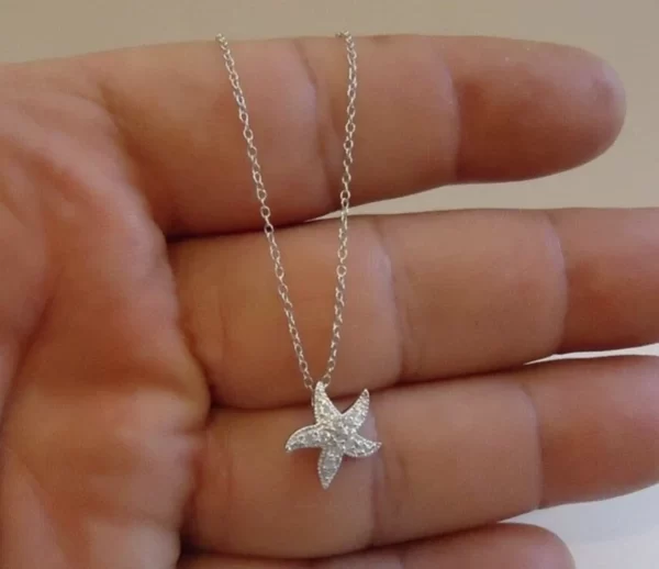 Sparkly Stones Sterling Silver Starfish Necklace